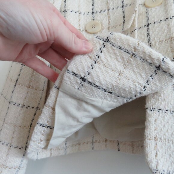 MANGO MNG Cropped Tweed Blazer in Cream Plaid Preppy Old Money Academia Size XS - Picture 8 of 13